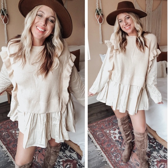 WOVEN KNIT SWEATER TOP TUNIC MIDI DRESS - Picture 6 of 9